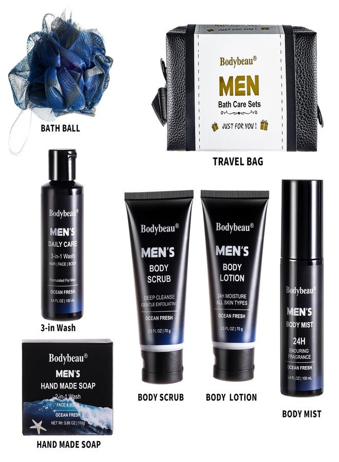Bodybeau مجموعة هدايا سبا الجسم والاستحمام للرجال من بوديبو - مجموعة من 7 قطع تتضمن غسولًا يوميًا 3 في 1، وصابونًا مصنوعًا يدويًا 2 في 1، وحقيبة سفر - هدايا عيد الأب/عيد الميلاد/عيد الميلاد للأب، الزوج، الابن من العائلة - Image 4